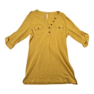 Color Story Mustard Yellow Long Sleeve Top Size S Button Pockets